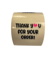 Thank You for your order Stickers | Clear Labels w/ Pink Heart | 500 per roll