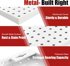 Peg Board 4 Pack Metal Pegboard Panels with 50 Hooks, White Pegboard Organizer