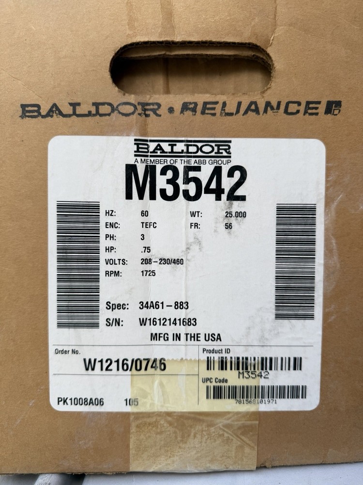 Baldor M3542 AC Motor; 3/4HP; 208-230/460V; 1725RPM; 3PH