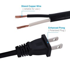 Power Cord Pigtail 18AWG 2 Prong 6FT Flat Shape 2 Wire Power Supply Cord Open…