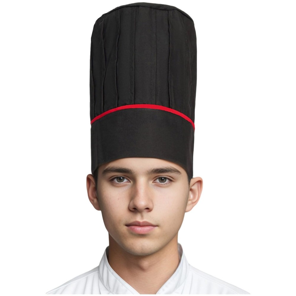 Black Tall Chef Hat Adult Adjustable Elastic Baker Kitchen Cooking Grill BBQ