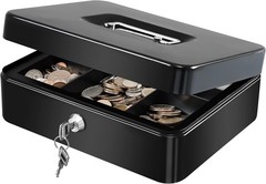 Compact Black Cash Box with Key Lock & Tray – Ideal for Events & Personal Use