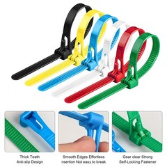 200PCS Reusable Cable Ties Multi-Color Adjustable Zip Straps for Home Office DIY