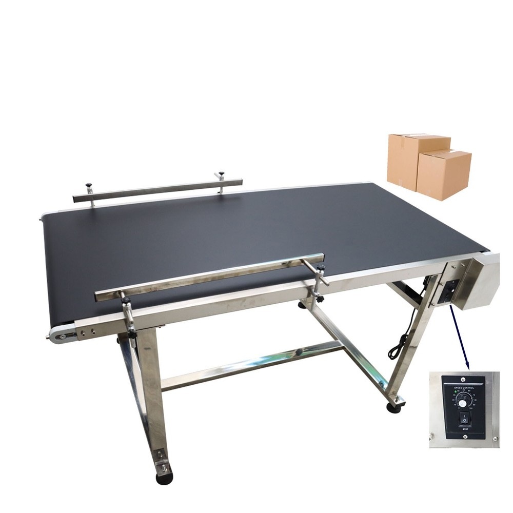 Electric PVC Belt Conveyor 59×31.5” Double Guardrails Speed 5-18m/min 110V New