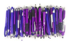 30ct Mixed Lot Misprint Retractable Click Pens w/Stylus: PURPLE/ VIOLET/LAVENDER