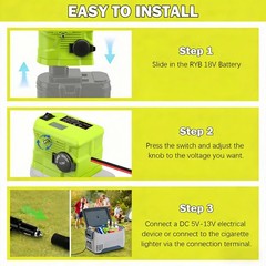 DC 18V-12V Step Down Converter Adapter Cigarette Lighter for Ryobi 18V Battery