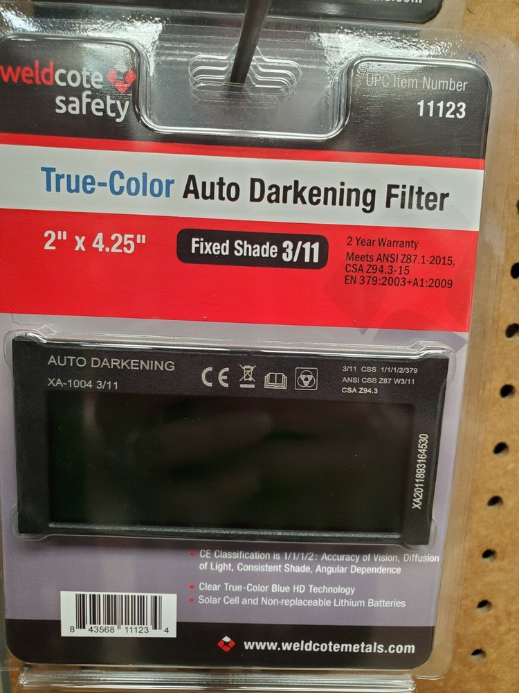 Weldcote 11123 True-Color Auto Darkening Filter 2″x4.25″ Fixed Shade 3/11, Qty.1