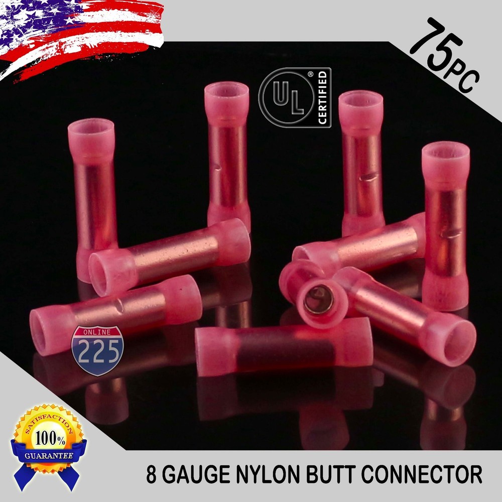 75 Pack 8 Gauge Wire Butt Connectors Red Nylon 8 AWG Crimp Cable Terminals USA