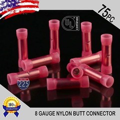 75 Pack 8 Gauge Wire Butt Connectors Red Nylon 8 AWG Crimp Cable Terminals USA