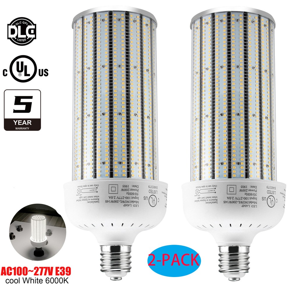 (2-Pack) 800W Equival 200W LED Corn Light E39 Industrial Warehouse Factory Bulb