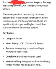 Simpson Strong-Tie SDCF Structural Screws Hex Head 8″ Black Steel 200