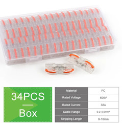 34pcs Reusable Lever Wire Connector Kit Reusable Splice Terminals 220V – NEW