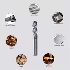 4 Flute 3/8″ x 1″ x2-1/2″ Ball Nose Solid Carbide End Mills AlTiN Coated