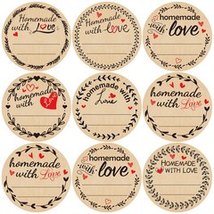 500Pcs Homemade with Love Stickers with Lines Jar Canning Labels for Baked Pa…