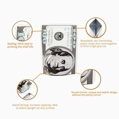 1g Mylar Bags Smell Proof Hundred Bill Design Matte Stand Up Zip Seal Bag