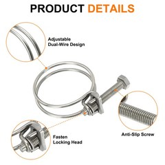 4Set 48-55 mm Stainless Steel Double Wire Hose Clips with M8 Screw