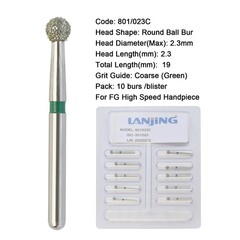Dental Diamond Burs Round Ball Multi-Use Coarse Bur FG High Speed Burr 801/023C
