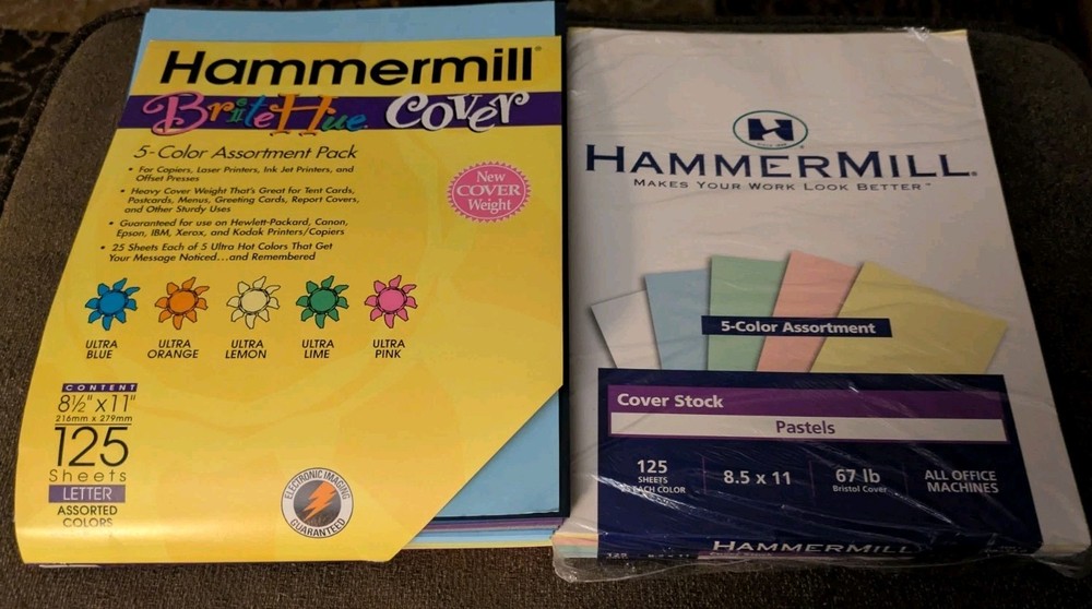 250 International Paper Hammermill 10-Color Card Stock Assortment 65 Lb 8.5 x 11