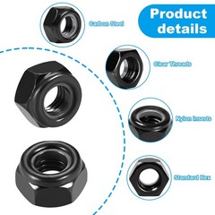 100 Pcs M6 x 1.0 mm Nylon Insert Hex Lock Nuts Black Zinc-Plated Self-Locking F