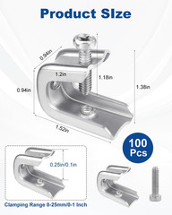 100 Pcs Beam Clamp, 1/4″ X 20 Beam Clamps Steel Small C Clamps with Screws for T