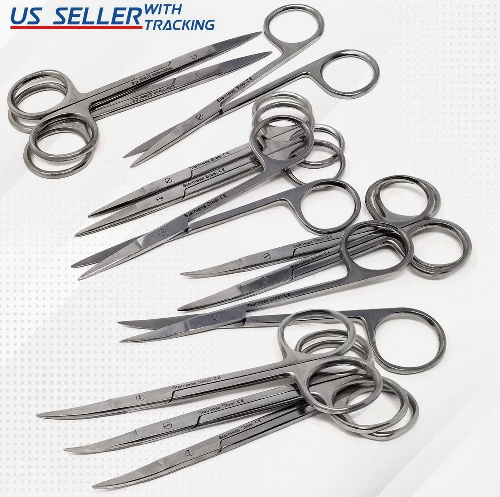 12 Pcs IRIS Scissors 4.5″ Straight + Curved Surgical Dental Instruments New
