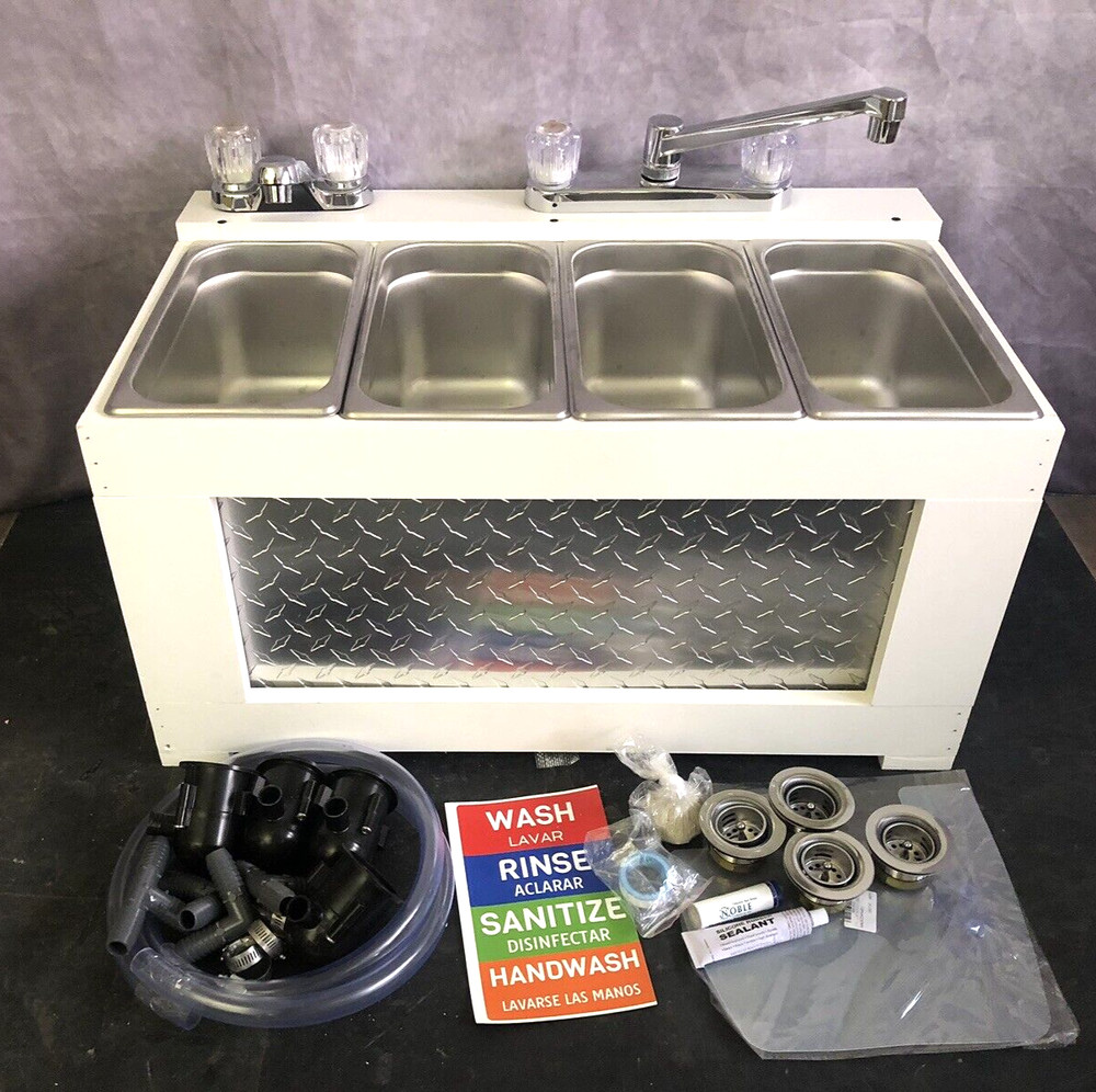 3 Compartment Concession Sink + Hand Sink, With PRE-ASSEMBLED Table Top Frame