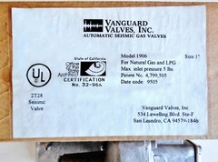 Seismic Earthquake Gas Shutoff Valve Size 1″ Vanguard Model #1906