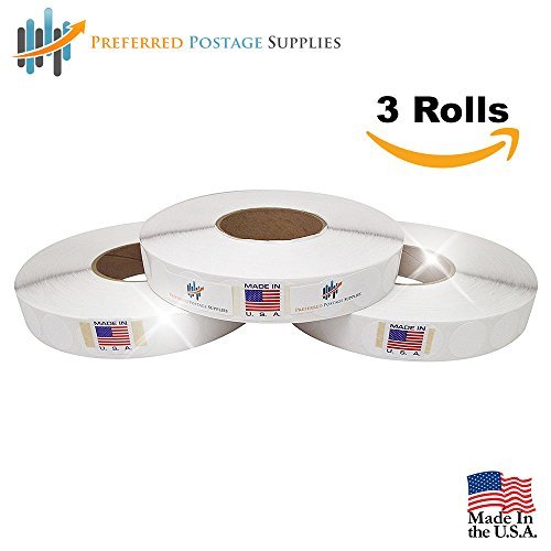 Wafer Seals – 1 Inch Round White Color Circle 5000 per Roll, 3 Rolls Per Box