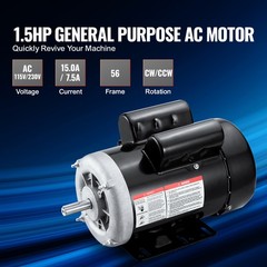 Uimoso 1.5HP Electric Motor 3450RPM AC115V/230V 56 Frame 1-Phase 5/8″ Shaft