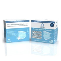 125-Pack Disposable Face Mask Premium Comfort Earloops with Dispenser Box