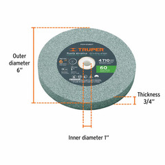 Silicon Carbide Grinding Wheel for Bench Grinder, 6-Inch OD X 3/4-Inch Thick, 1-