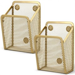 Fuutreo 2 Pcs Large Magnetic Pencil Holder Mesh Stainless Steel Pen Gold