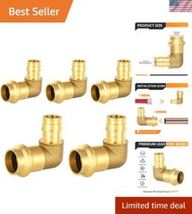 Reliable 5-Pack Lead-Free Brass Elbow, 1/2″ PRESS x 1/2″ PEX-A Plumbing Solution