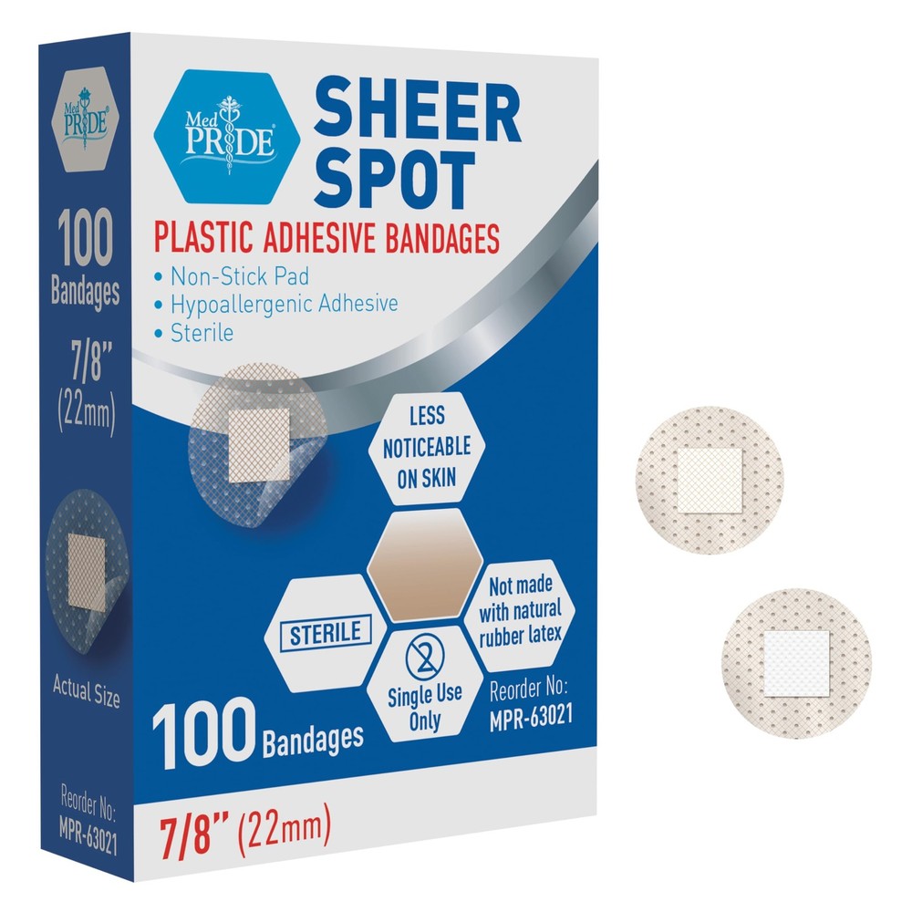 MED PRIDE 100-Pack 7/8in Sterile Small Round Clear Bandages for 0.87 Inch