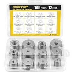 108Pcs 304 Stainless Steel Flat Washers, Fender Washers Assortment Kit 12 Sizes