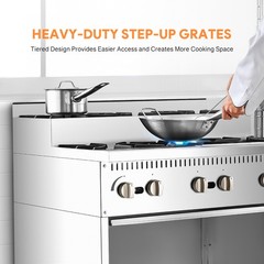 WILPREP 36″ 6-Burner Step-Up Gas Range with Storage Base 26000BTU Burners NG/LPG