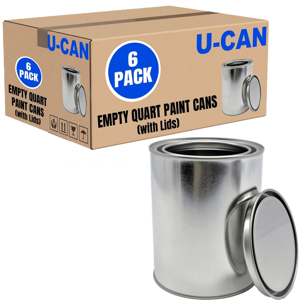 LAUCO Empty Paint Cans with Lids – 32 oz Quart Metal Paint Cans, 6 Pack,