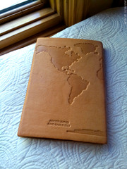 HANDMADE ITALY GENUINE LEATHER LINED PAGE JOURNAL EMBOSSED MAP SADDLE COLOR