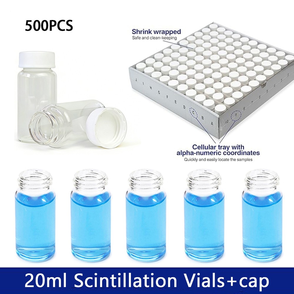 500x 20ml Scintillation Vials Glass vial Sample vials Lab vials w/ cap PE gasket