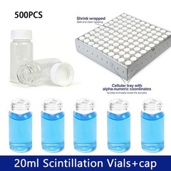 500x 20ml Scintillation Vials Glass vial Sample vials Lab vials w/ cap PE gasket