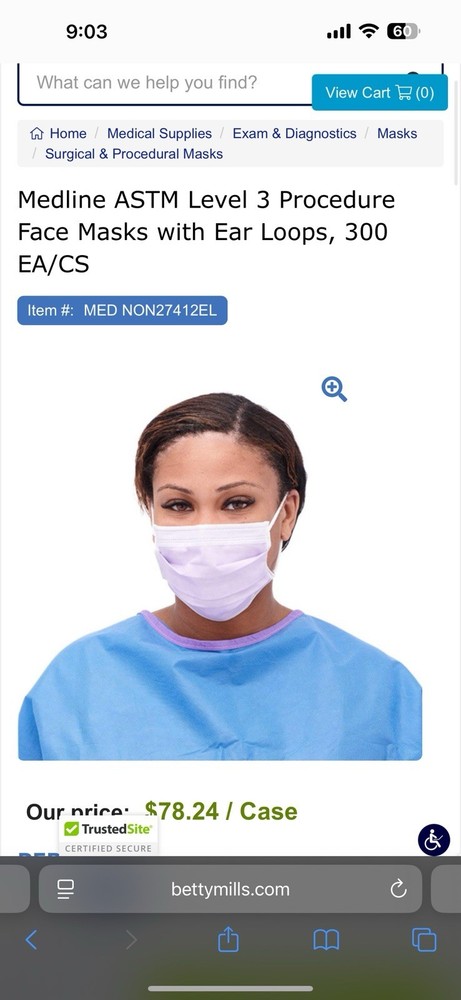 Medline ASTM Level 3 Procedure Face Masks with Ear Loops, 300 EA/CS
