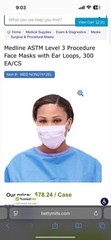 Medline ASTM Level 3 Procedure Face Masks with Ear Loops, 300 EA/CS