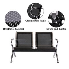 2-Seat Airport Waiting Chair Clinic Bench Office Reception Room Salon Black