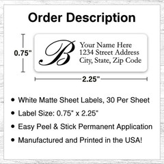 60 Return Address Labels Personalized Printed 3/4″ x 2 1/4″ Monogrammed