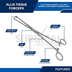 Set Of 2 Pcs Allis Tissue Forceps Clamps 5×6 Teeth 7″+10″ Surgical German Grade