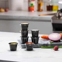 1 oz Plastic Black Disposable Portion Cups with Lids Sauce Souffle Cup