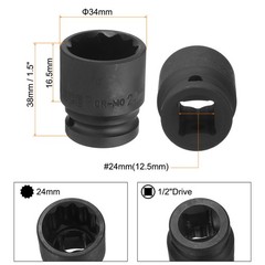 1/2″ Drive x 24mm Shallow Impact Socket 12-Point Metric CR-MO Steel