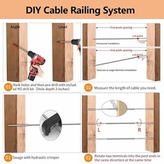 50 Kuahome 3/16″ Black Swage Lag Screws Left & Right Cable Railing Hardware Kit