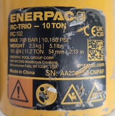 Enerpac RC102 Trio Hydraulic Cylinder… Single Acting 10 Ton Capacity 2″ Stroke