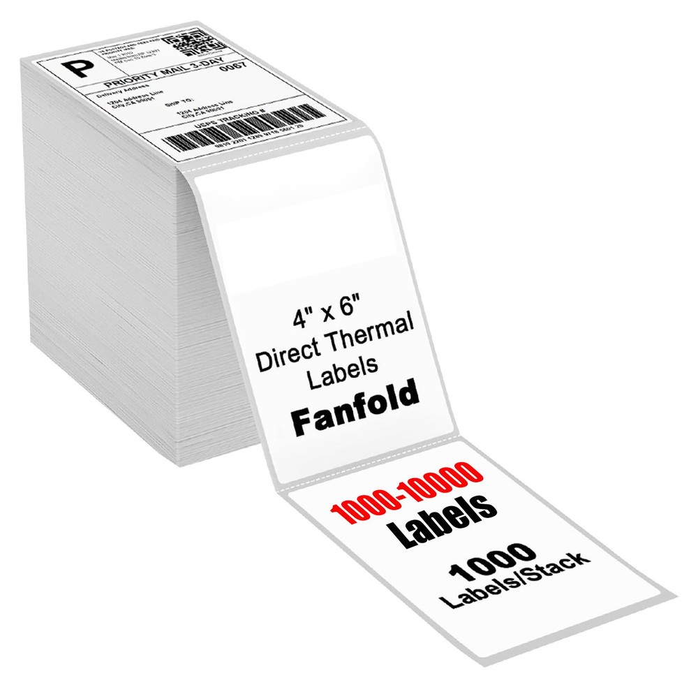 4″ x 6″ Fanfold Direct Thermal Shipping Label for Zebra & Rollo 1000/Stack